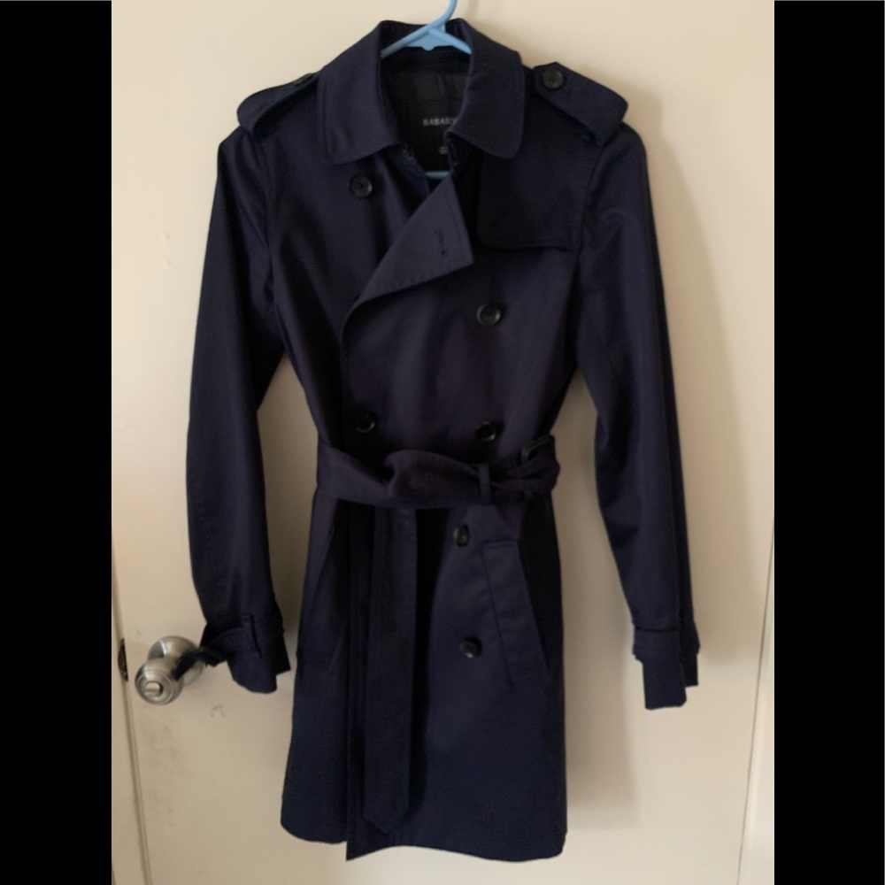 Aritzia Navy Double-Breasted Trench Coat